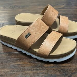 Reef Tan Banded Horizon Hi Slide Sandals 7